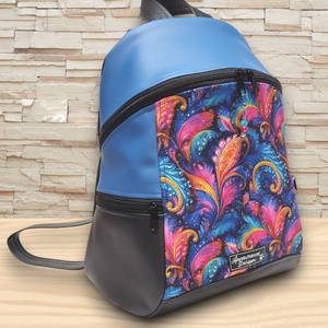 MAXIM BackPack L hátizsák - Karnevál kék fekete alapon textilbőr pántokkal 36x30x16 - Meska.hu
