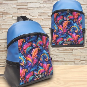 MAXIM BackPack L hátizsák - Karnevál kék fekete alapon textilbőr pántokkal 36x30x16 - táska & tok - hátizsák - hátizsák - Meska.hu
