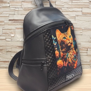 MAXIM BackPack L hátizsák textilbőr pántokkal cicás panellel 36x30x16 - Meska.hu