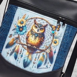 Álomfogó bagollyal Mosolyvonalas 4in1 textilbőr hátizsák oldaltáska rövid bőr kézifüllel - táska & tok - variálható táska - Meska.hu