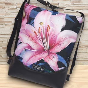 Óriás liliom - Mosolyvonalas hátulzsebes 3in1 textilbőr hátizsák univerzális táska - Meska.hu