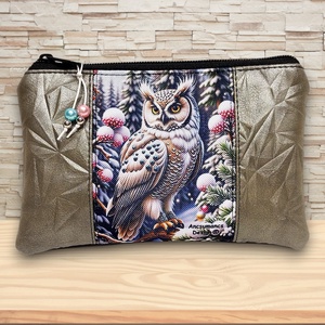 Hóbagoly mintás 3in1 textilbőr hátizsák szett fekete-platina táska-neszi-kulcstartó - táska & tok - táska szett - Meska.hu