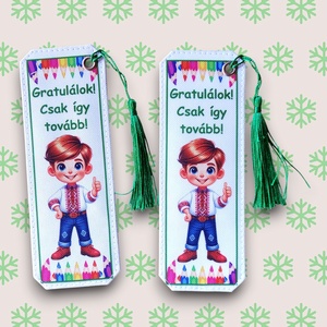 Motívációs könyvjelző - Fiú - Gratulálok! Csak így tovább!, Könyv & Zene, Könyvjelző, Varrás, MESKA