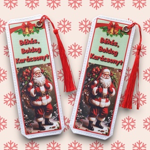 Karácsonyi designer cordura-bőr könyvjelző - Mikulás Békés Boldog Karácsonyt - Meska.hu