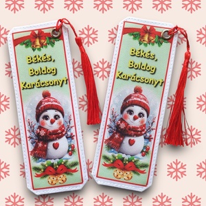 Karácsonyi designer cordura-bőr könyvjelző - Hóember Békés Boldog Karácsonyt - Meska.hu