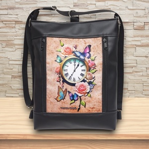 Designer órás 3in1 textilbőr hátizsák oldaltáska - táska & tok - variálható táska - Meska.hu