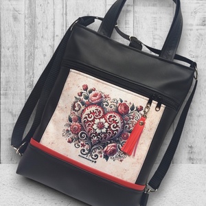 Csupaszív elegancia 4in1 textilbőr hátizsák oldaltáska rövid bőr kézifüllel - táska & tok - variálható táska - Meska.hu