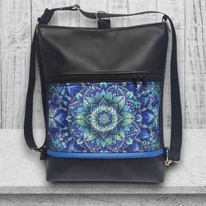 Designer kék mandalás 3in1 textilbőr hátizsák oldaltáska, Táska & Tok, Variálható táska, Varrás, MESKA