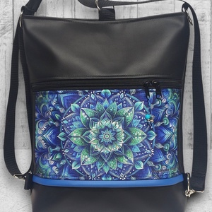 Designer kék mandalás 3in1 textilbőr hátizsák oldaltáska - táska & tok - variálható táska - Meska.hu