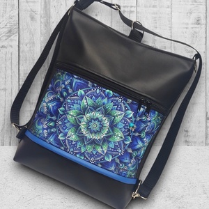 Designer kék mandalás 3in1 textilbőr hátizsák oldaltáska - táska & tok - variálható táska - Meska.hu