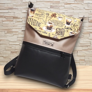 Cafe time fedélrészes 3in1 hátizsák univerzális táska fekete-púder alapon - táska & tok - hátizsák - hátizsák - Meska.hu