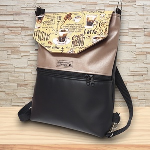 Cafe time fedélrészes 3in1 hátizsák univerzális táska fekete-púder alapon - táska & tok - hátizsák - hátizsák - Meska.hu