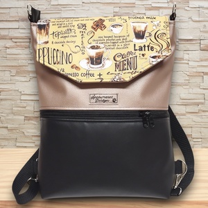 Cafe time fedélrészes 3in1 hátizsák univerzális táska fekete-púder alapon, Táska & Tok, Hátizsák, Hátizsák, Varrás, MESKA