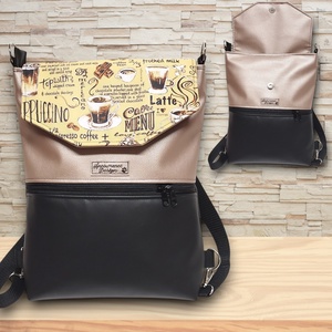 Cafe time fedélrészes 3in1 hátizsák univerzális táska fekete-púder alapon - táska & tok - hátizsák - hátizsák - Meska.hu