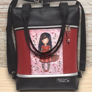 Tulipános kislány 4in1 univerzális hátizsák oldaltáska fekete-bordó - Meska.hu