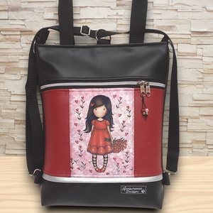 Tulipános kislány 4in1 univerzális hátizsák oldaltáska fekete-bordó - táska & tok - variálható táska - Meska.hu