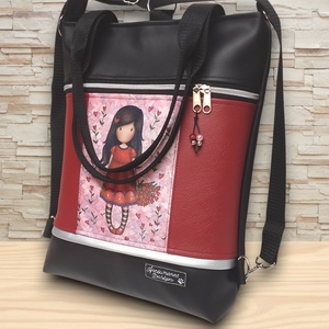 Tulipános kislány 4in1 univerzális hátizsák oldaltáska fekete-bordó - táska & tok - variálható táska - Meska.hu