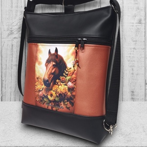 Lovas paneles 3in1 hátizsák univerzális táska Fekete terrakotta - táska & tok - hátizsák - hátizsák - Meska.hu