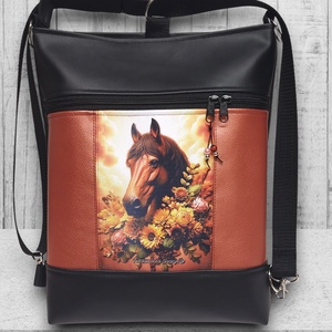 Lovas paneles 3in1 hátizsák univerzális táska Fekete terrakotta - Meska.hu