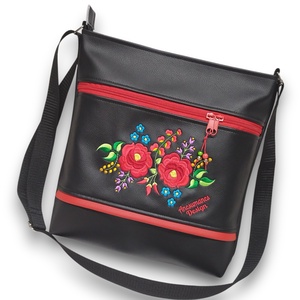 Hímzett 30x30-as pakolós kalocsai virágos válltáska oldaltáska fekete HungarianFolkart07 - táska & tok - kézitáska & válltáska - vállon átvethető táska - Meska.hu
