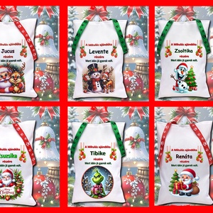 Névreszóló mikulászsák többféle mintával, Karácsony, Mikulás, Mikulás zsák, Varrás, MESKA