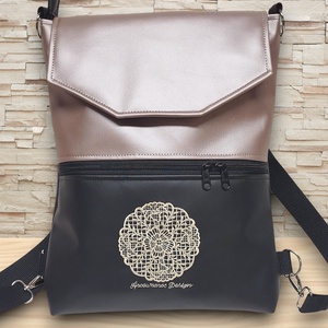 Hímzett csipke mandalás fedélrészes 3in1 hátizsák univerzális táska fekete-púder, Táska & Tok, Hátizsák, Hátizsák, Varrás, Hímzés, MESKA