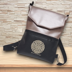 Hímzett csipke mandalás fedélrészes 3in1 hátizsák univerzális táska fekete-púder - táska & tok - hátizsák - hátizsák - Meska.hu