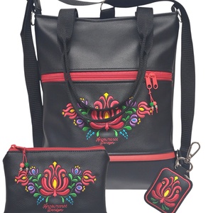 Hímzett 4in1 Matyó virágos szett Hungarian Folkart28 táska+pénztárca+kulcstartó - Meska.hu