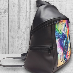 Violinkulcs szárnyakkal - MAXIM BackPack L hátizsák textilbőr pántokkal 36x30x16 - táska & tok - hátizsák - hátizsák - Meska.hu