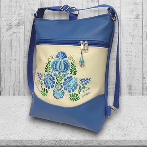 Hímzett 3in1 hátizsák univerzális táska mosolyvonalas kék-világos bézs - Hungarian Extra 002 - táska & tok - variálható táska - Meska.hu