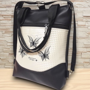 4in1 mosolyvonalas hátizsák univerzális táska hímzett pillangók fekete-piramispezsgő - táska & tok - variálható táska - Meska.hu