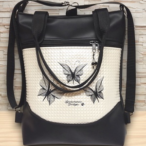 4in1 mosolyvonalas hátizsák univerzális táska hímzett pillangók fekete-piramispezsgő, Táska & Tok, Variálható táska, Varrás, Hímzés, MESKA