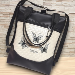 4in1 mosolyvonalas hátizsák univerzális táska hímzett pillangók fekete-piramispezsgő - táska & tok - variálható táska - Meska.hu