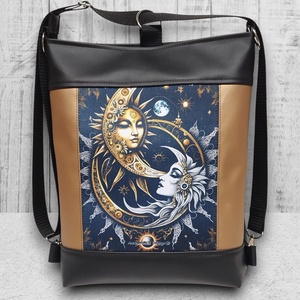 Nap és a Hold hátsó zsebes 3in1 textilbőr hátizsák oldaltáska fekete-óarany - Meska.hu