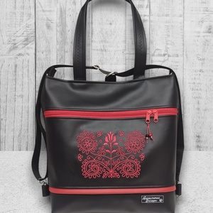 4in1 Nagy Csini Kalotaszegi Hímzett Univerzális Táska Hátizsák Fekete-piros - táska & tok - variálható táska - Meska.hu
