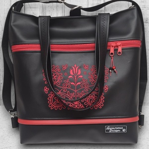 4in1 Nagy Csini Kalotaszegi Hímzett Univerzális Táska Hátizsák Fekete-piros - Meska.hu