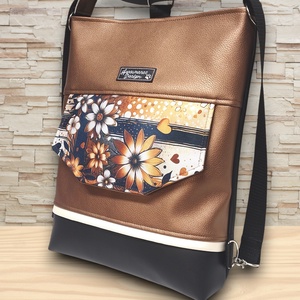 Fantasy virágok EMILI 3 funkciós hátizsák oldaltáska Fekete-bronz barna - táska & tok - hátizsák - hátizsák - Meska.hu