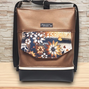 Fantasy virágok EMILI 3 funkciós hátizsák oldaltáska Fekete-bronz barna, Táska & Tok, Hátizsák, Hátizsák, Varrás, MESKA