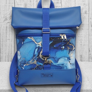 Márványmintás kék Roll Up Maxi dupla pántos hátizsák sok zsebbel - Meska.hu