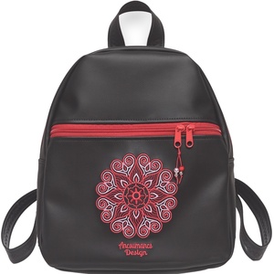DORINA-L hátizsák - Hímzett mandalás, fekete-piros, textilbőr pántokkal (mandala002), Táska & Tok, Hátizsák, Hátizsák, Varrás, Hímzés, MESKA