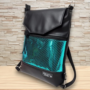 Metál zöld sellőmintás fedélrészes 3in1 hátizsák univerzális táska - táska & tok - hátizsák - hátizsák - Meska.hu