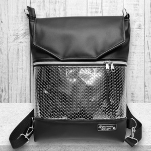 Metál platina sellőmintás fedélrészes 3in1 hátizsák univerzális táska - Meska.hu