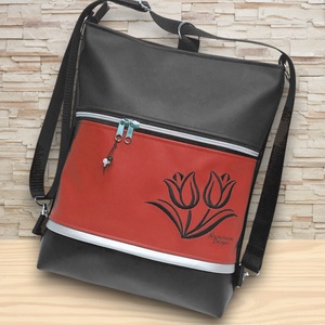 Hímzett tulipános 3in1 hátizsák univerzális táska fekete-piros - táska & tok - variálható táska - Meska.hu