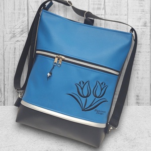Hímzett tulipános 3in1 hátizsák univerzális táska fekete-kék - táska & tok - variálható táska - Meska.hu
