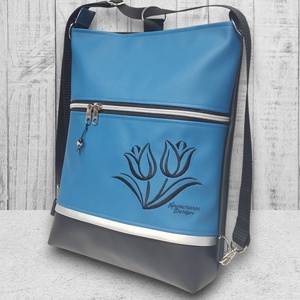 Hímzett tulipános 3in1 hátizsák univerzális táska fekete-kék - táska & tok - variálható táska - Meska.hu