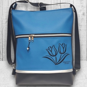 Hímzett tulipános 3in1 hátizsák univerzális táska fekete-kék - Meska.hu