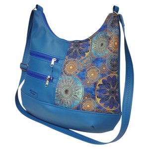 MAXI sokzsebes felemás textilbőr pakolós táska Mandalák kék alapon textilbőr pánttal - táska & tok - kézitáska & válltáska - nagy pakolós táska - Meska.hu