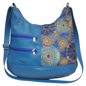 MAXI sokzsebes felemás textilbőr pakolós táska Mandalák kék alapon textilbőr pánttal - Meska.hu