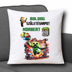 Neves Díszpárna 35x35cm - Boldog Születésnapot Minecraft001 névvel évvel - otthon & életmód - lakástextil - párna & párnahuzat - díszpárna (belsővel együtt) - Meska.hu
