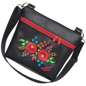 Bella crossbody oldaltáska 28x24cm - Hímzett Kalocsai virágos Hungarian Folkart07 - táska & tok - kézitáska & válltáska - vállon átvethető táska - Meska.hu